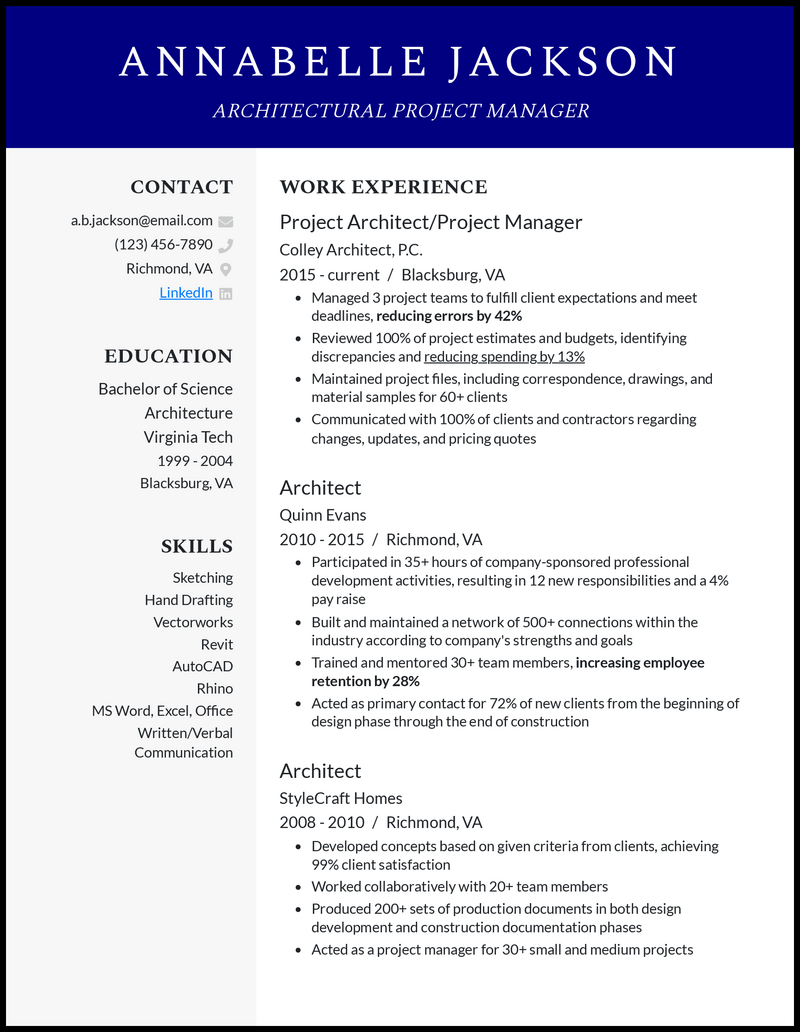 3 Architectural Project Manager Resume Examples in 2023