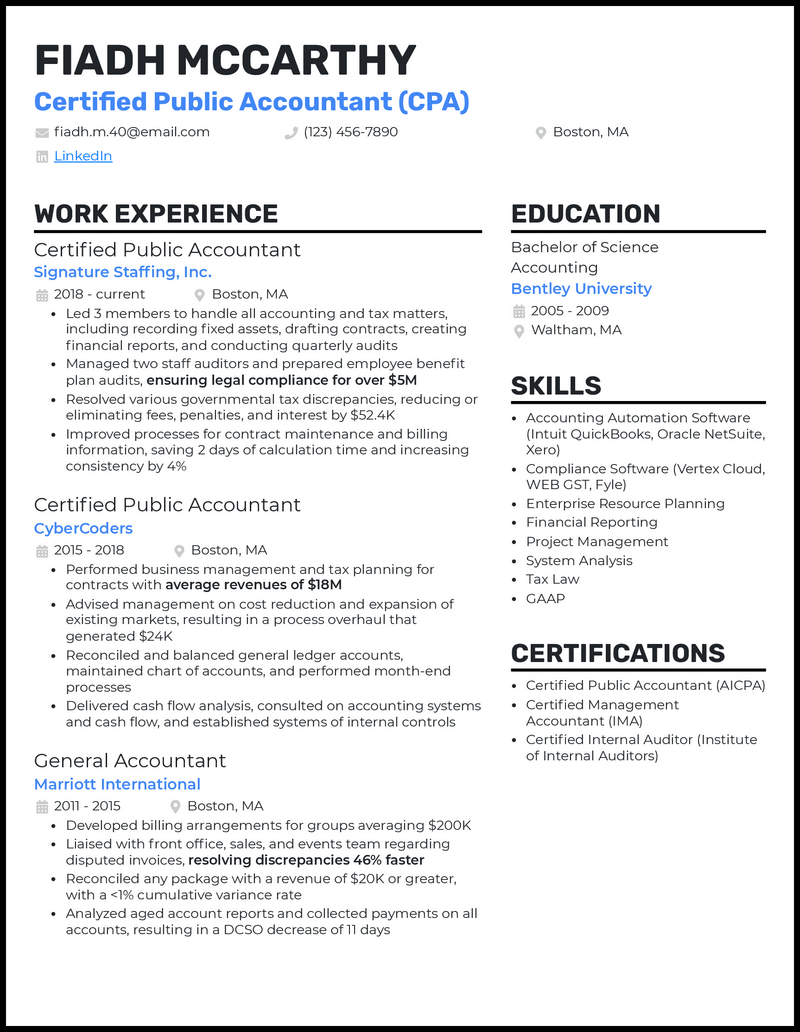3 CPA Resume Examples That Worked in 2023