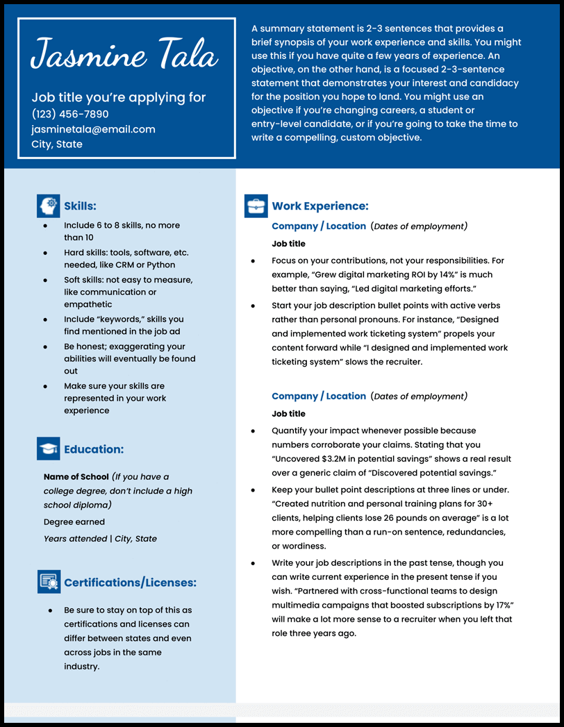 resume templates on google documents