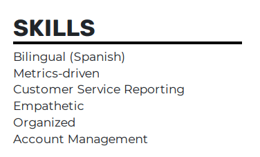 Customer service resume languages in skills section example