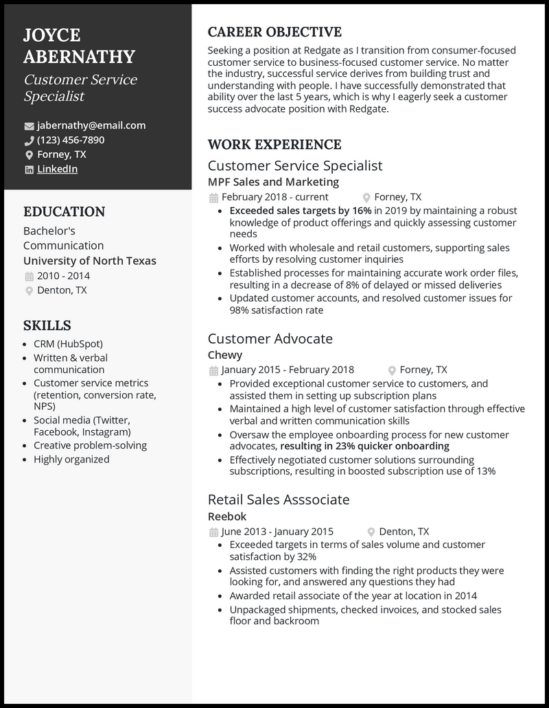 3 Customer Service Specialist Resume Examples For 2023