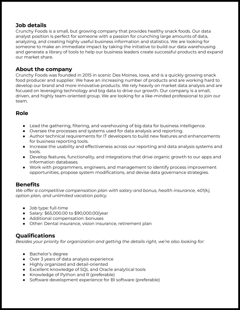 Data Analyst Job Profile Description