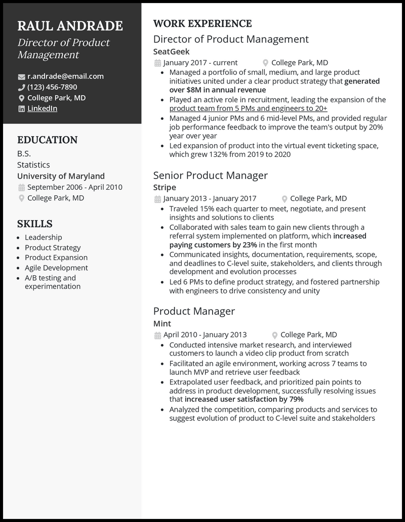3 Director of Product Management Resume Examples | 2023