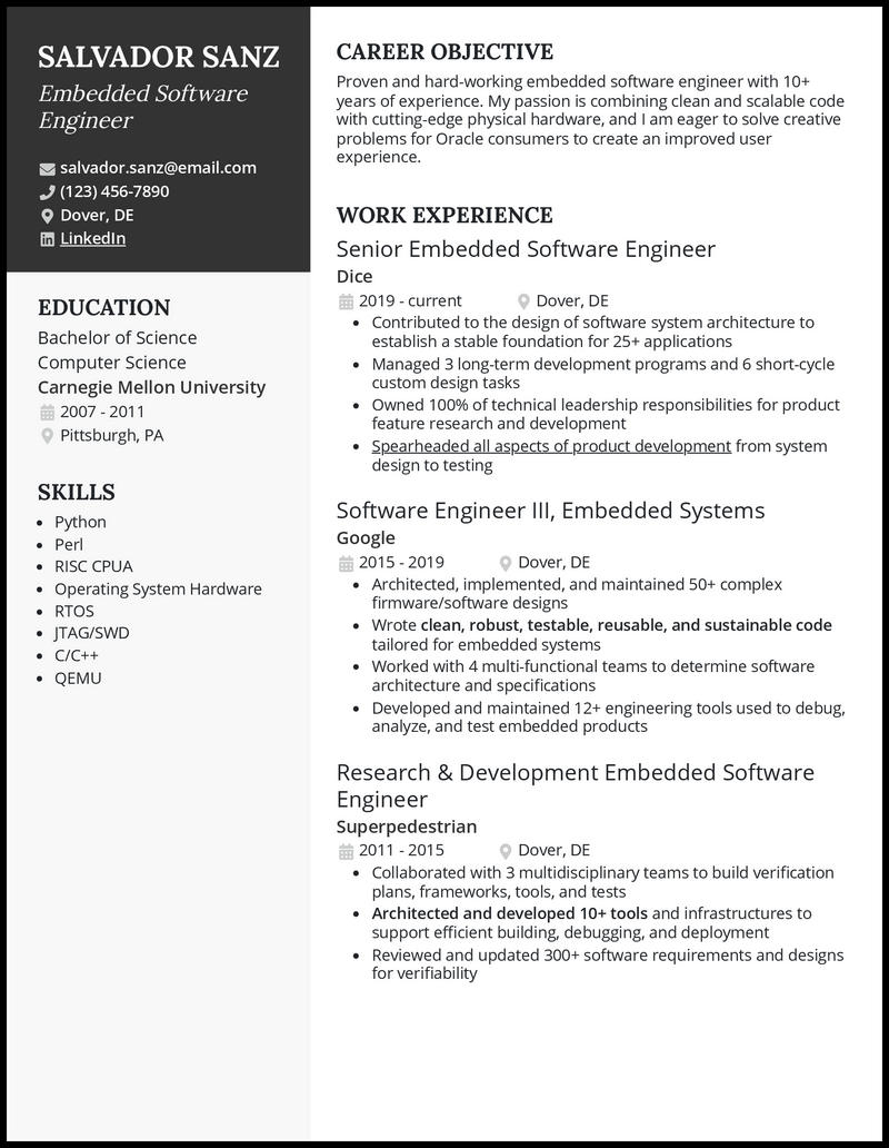 3 Embedded Software Engineer Resume Examples For 2023