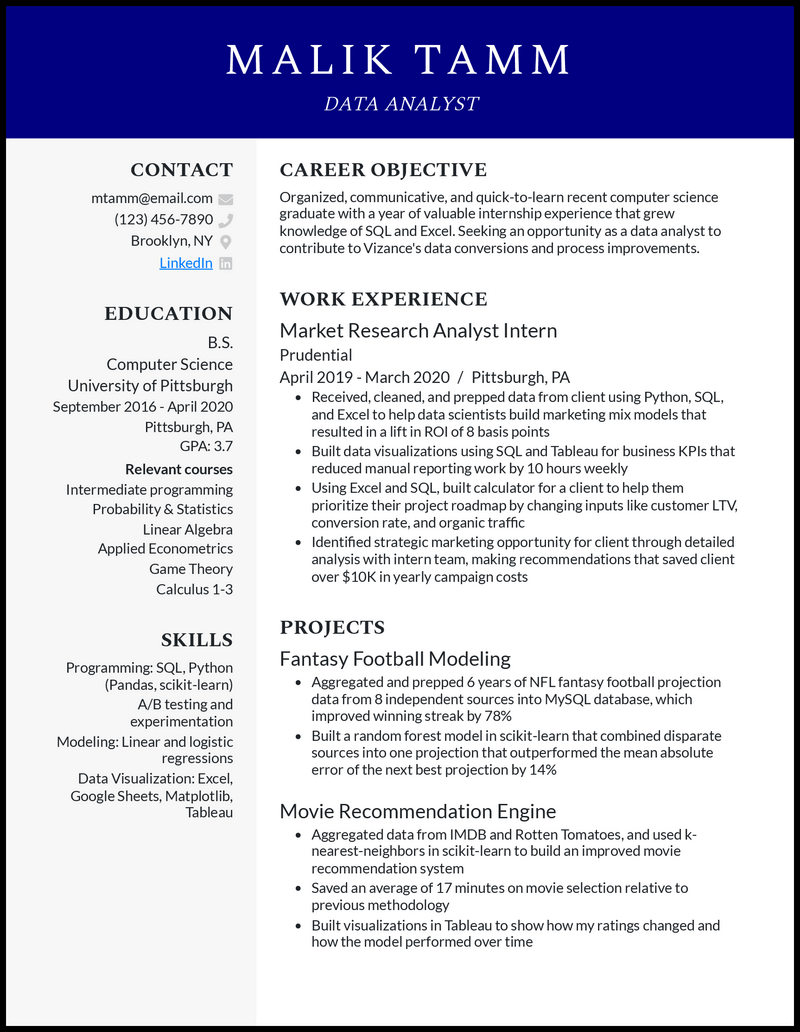 3 Entry Level Data Analyst Resume Examples For 2023