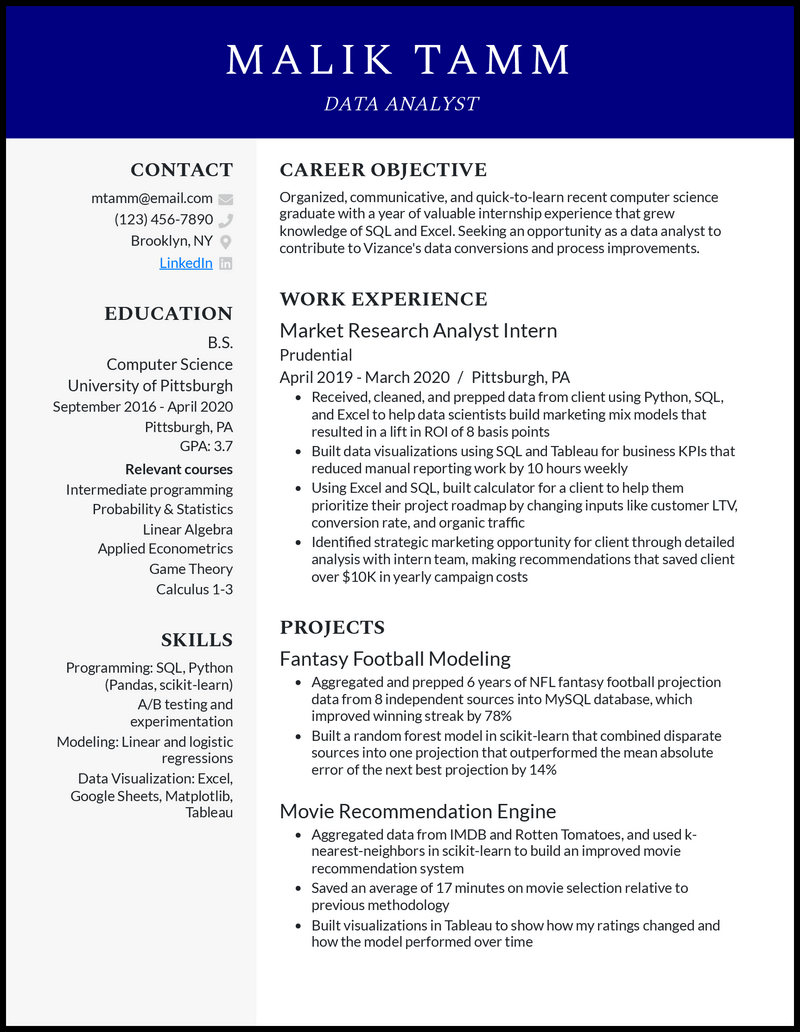 Data Analyst Resume Examples