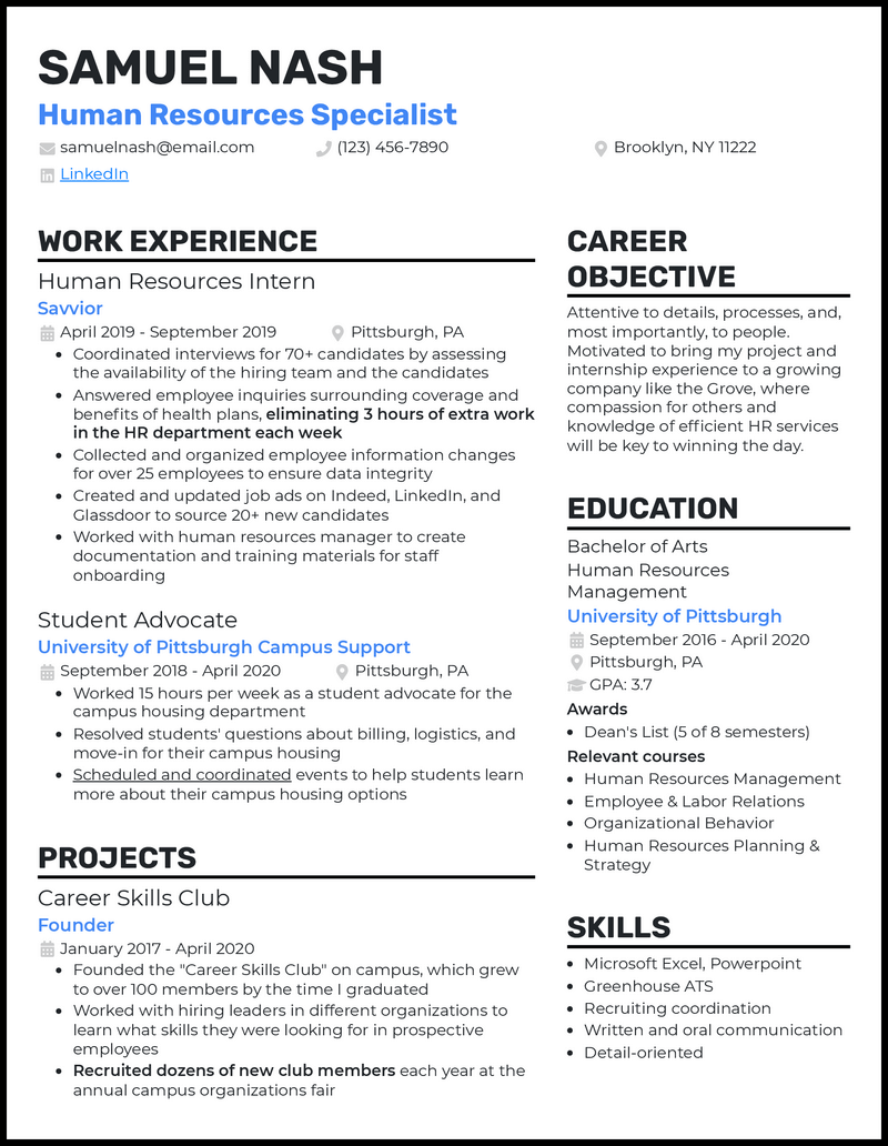 3 Entry Level Human Resources Resume Examples For 2023