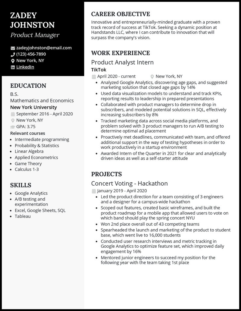3 Entry Level Product Manager Resume Examples For 2023