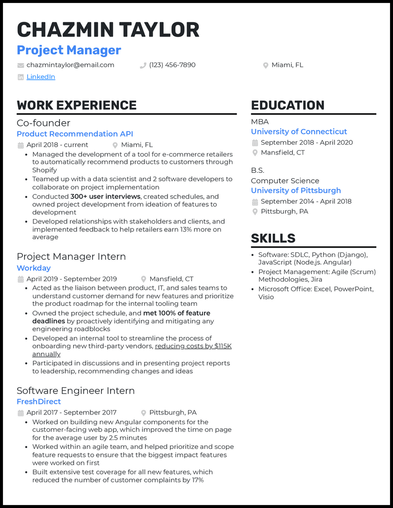 3 Entry-Level Project Manager Resume Examples for 2023
