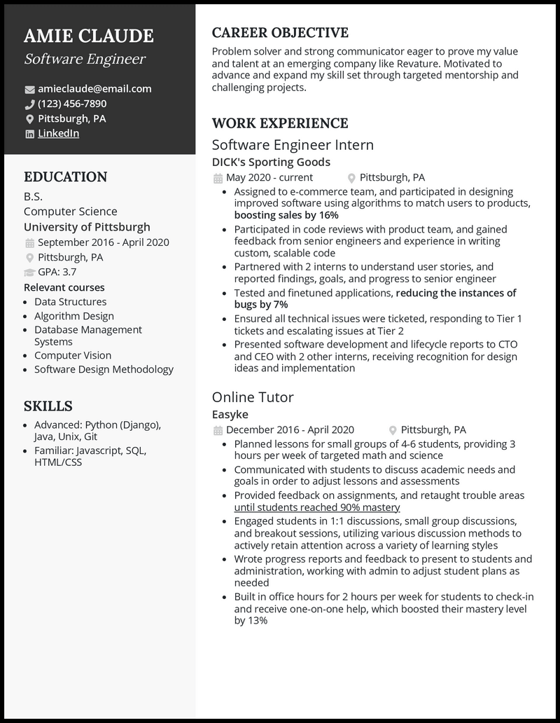3 Entry-Level Software Engineer Resume Examples | 2023