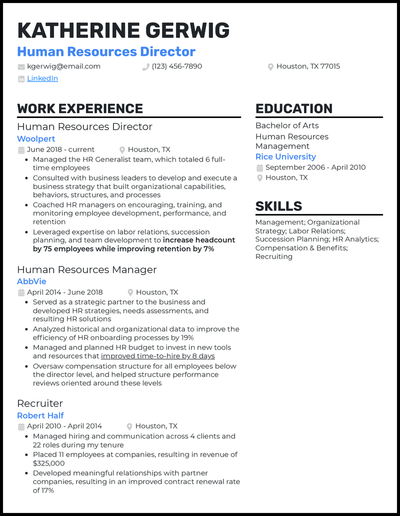 3 Human Resources Director Resume Examples For 2023