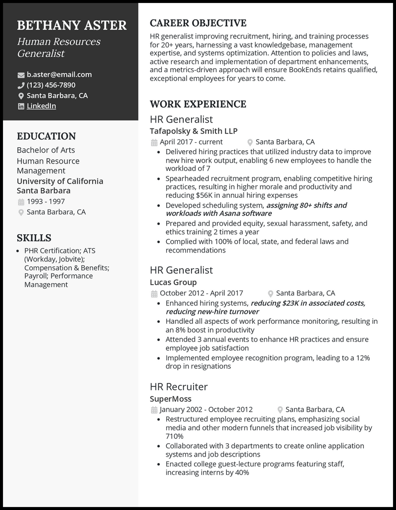 3 Human Resources Generalist Resume Examples for 2023