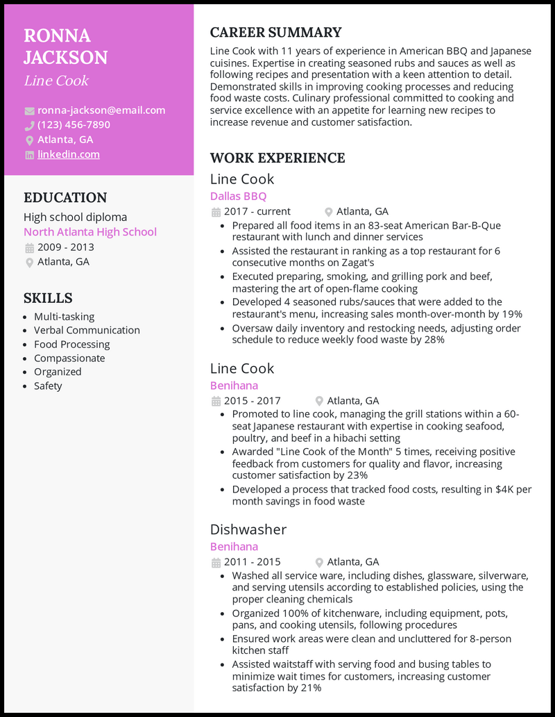 5 Line Cook Resume Examples Built for 2023