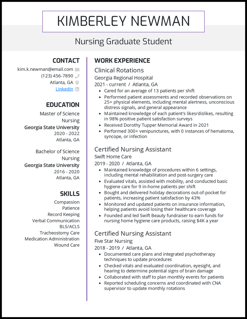 Nursing Grad School Resume