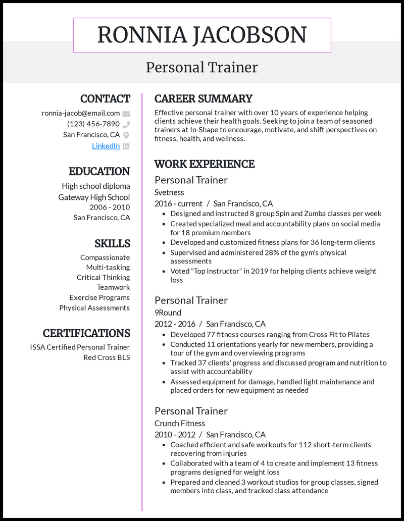 5 Personal Trainer Resume Examples for 2023