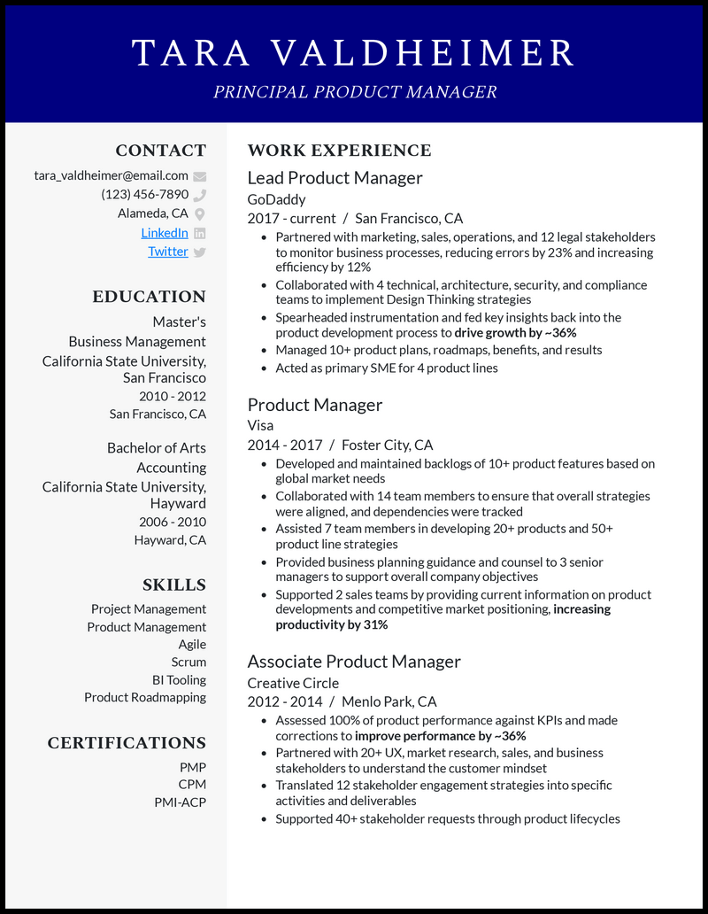 3 Principal Product Manager Resume Examples For 2023