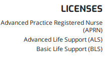 Resume licenses example
