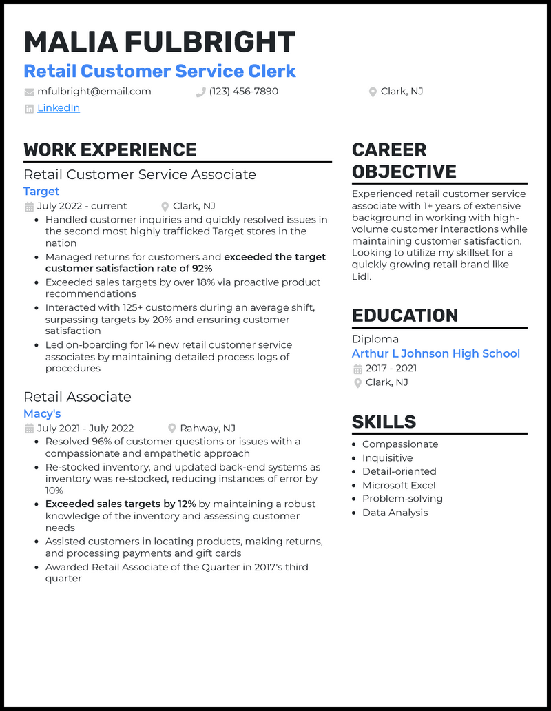 3 Retail Customer Service Resume Examples For 2023