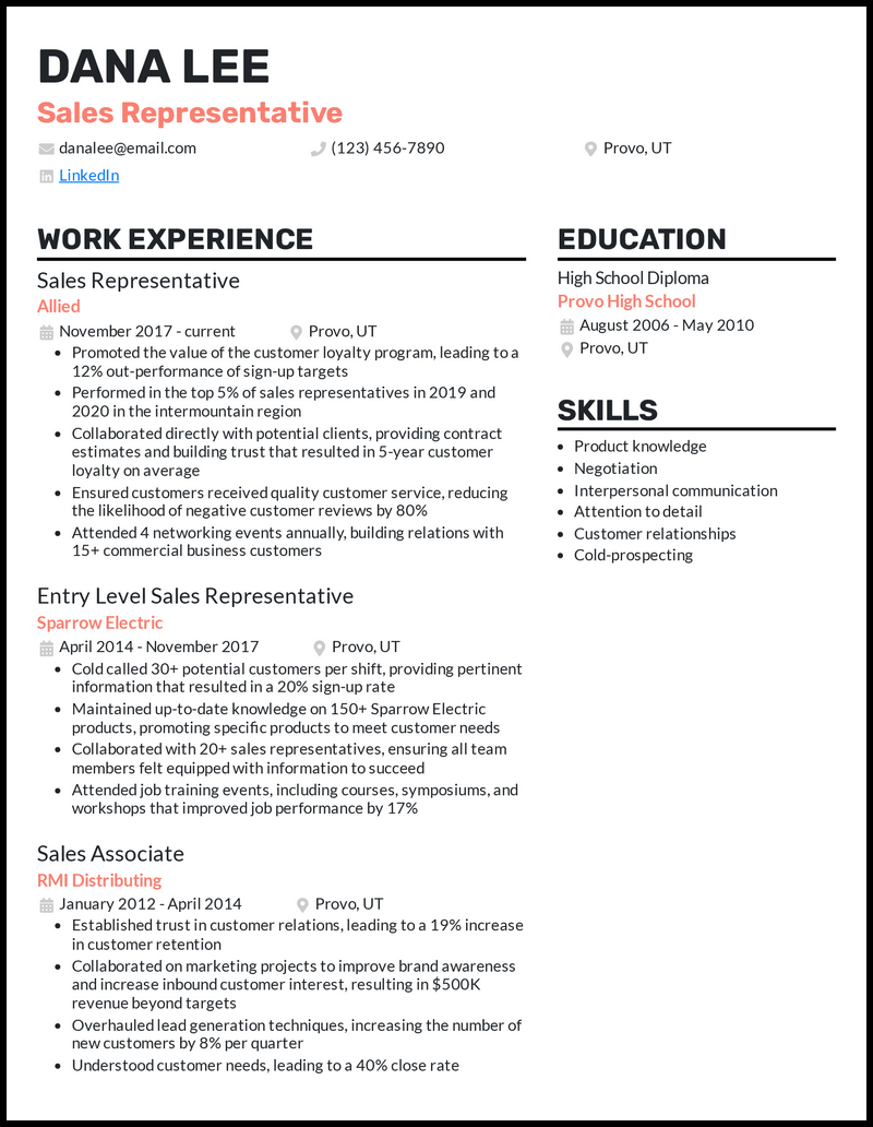 5 Sales Representative Resume Examples for 2023