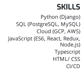 A resume skills example from a programmer resume