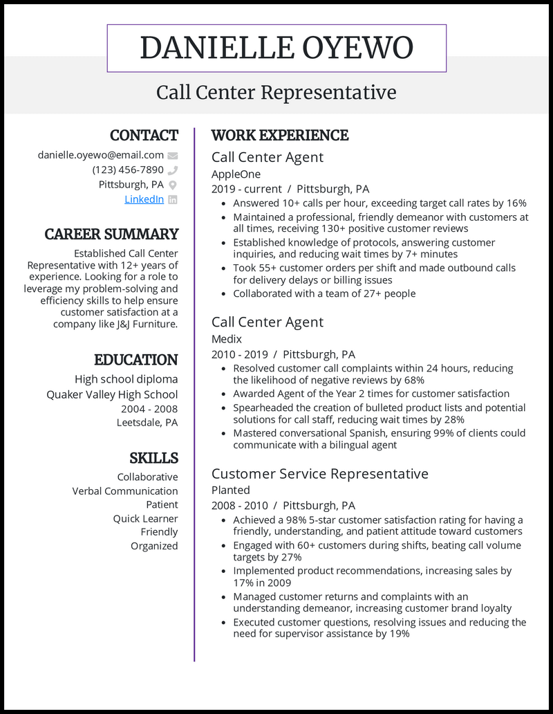 5 Call Center Representative Resume Examples for 2023