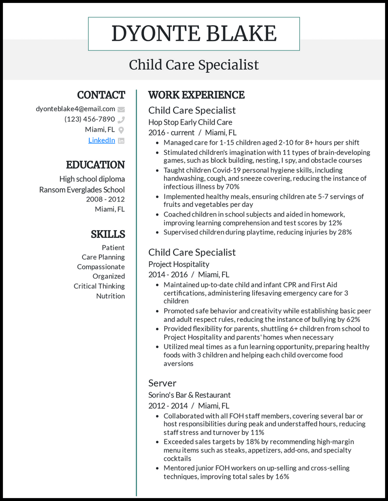 5 Child Care Resume Examples That Worked in 2023