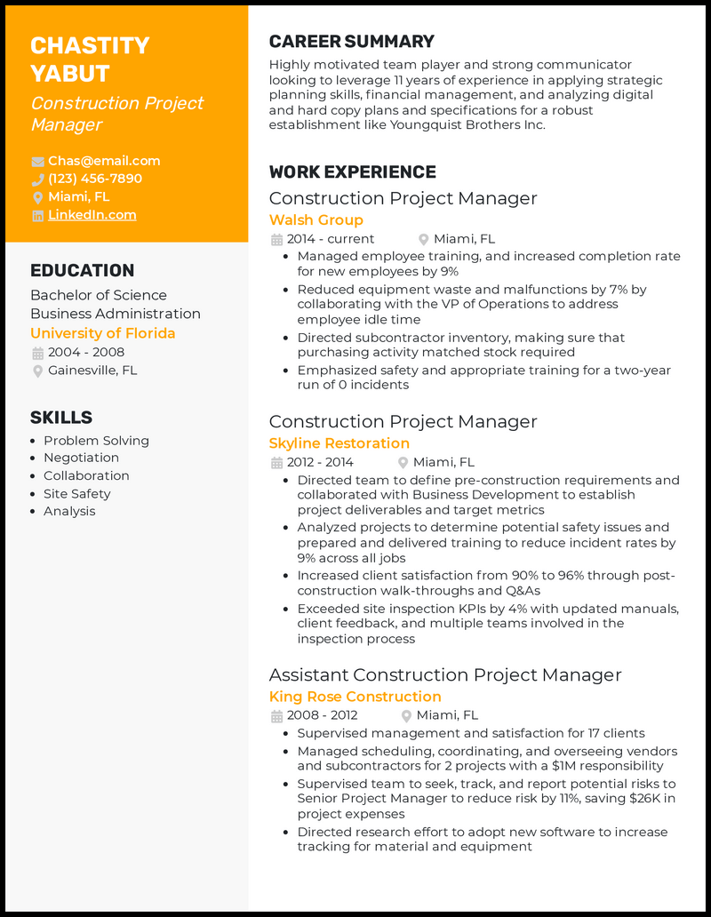 5 Construction Project Manager Resume Examples for 2023