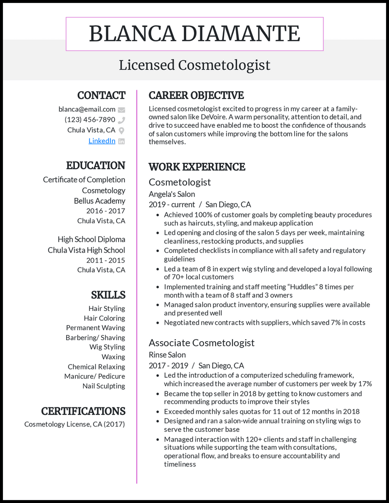 5 Cosmetology Resume Examples That Work for 2023