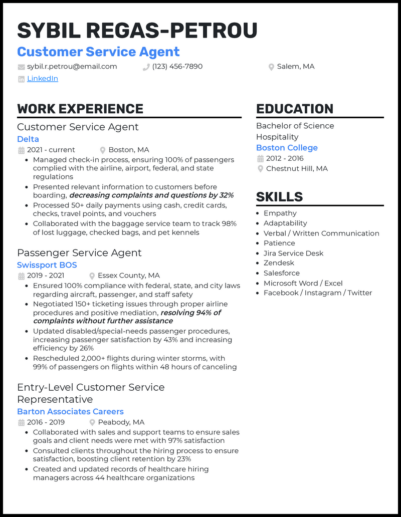 3 Customer Service Agent Resume Examples For 2023