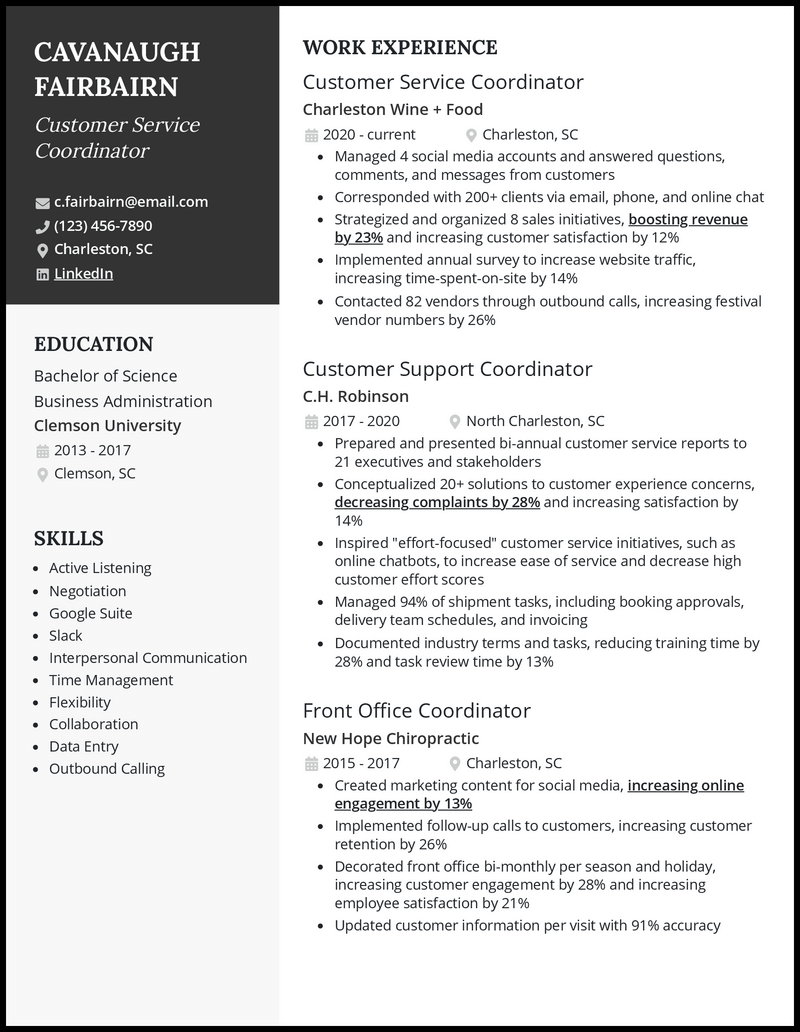 3 Customer Service Coordinator Resume Examples For 2023