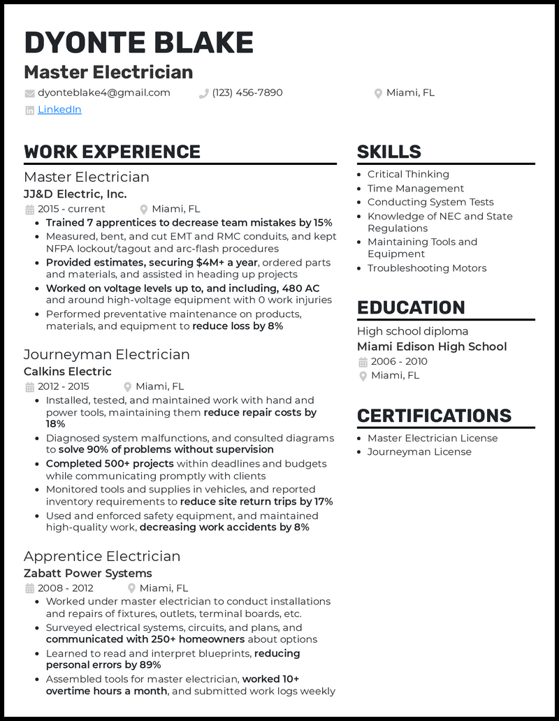 5 Electrician Resume Examples for 2023