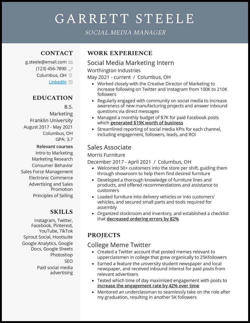 3 Entry Level Social Media Manager Resume Examples For 2023