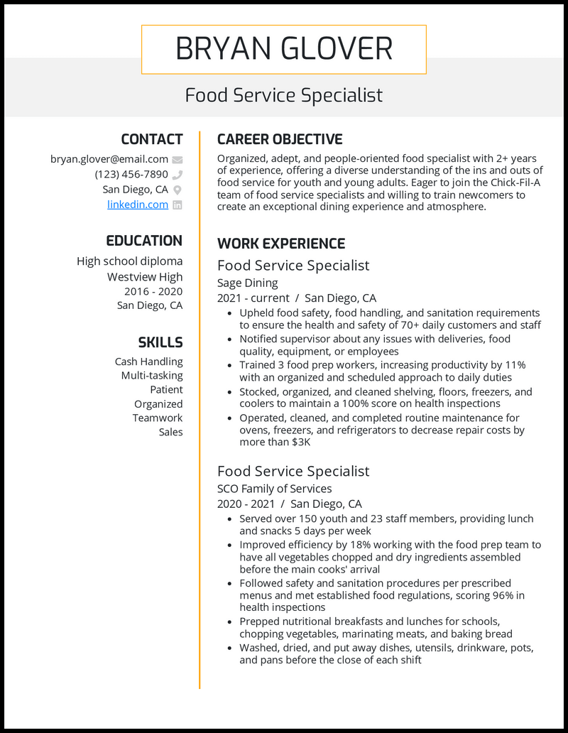 5 Food Service Worker Resume Examples for 2023