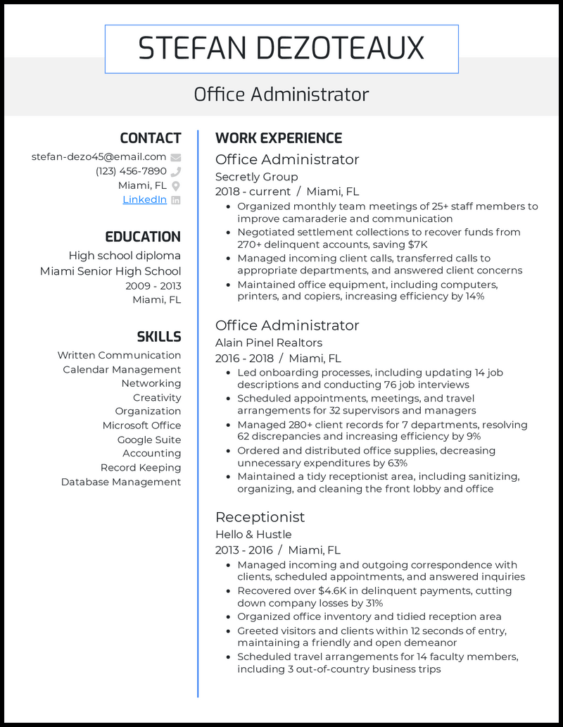 5 Office Administrator Resume Examples Built for 2023
