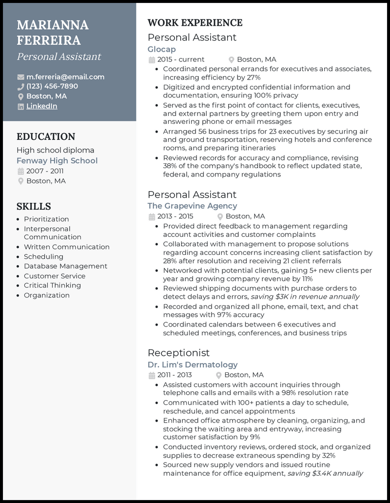 5 Personal Assistant Resume Examples for 2023