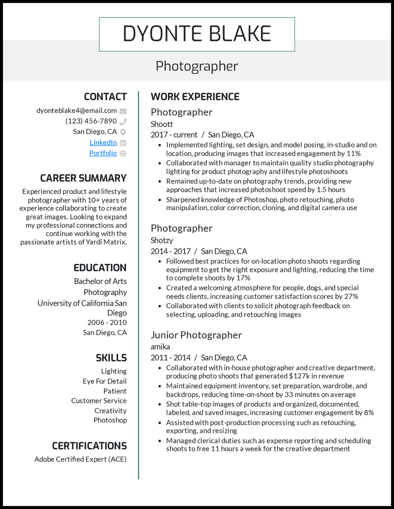 7 Photographer Resume Examples That Worked in 2023