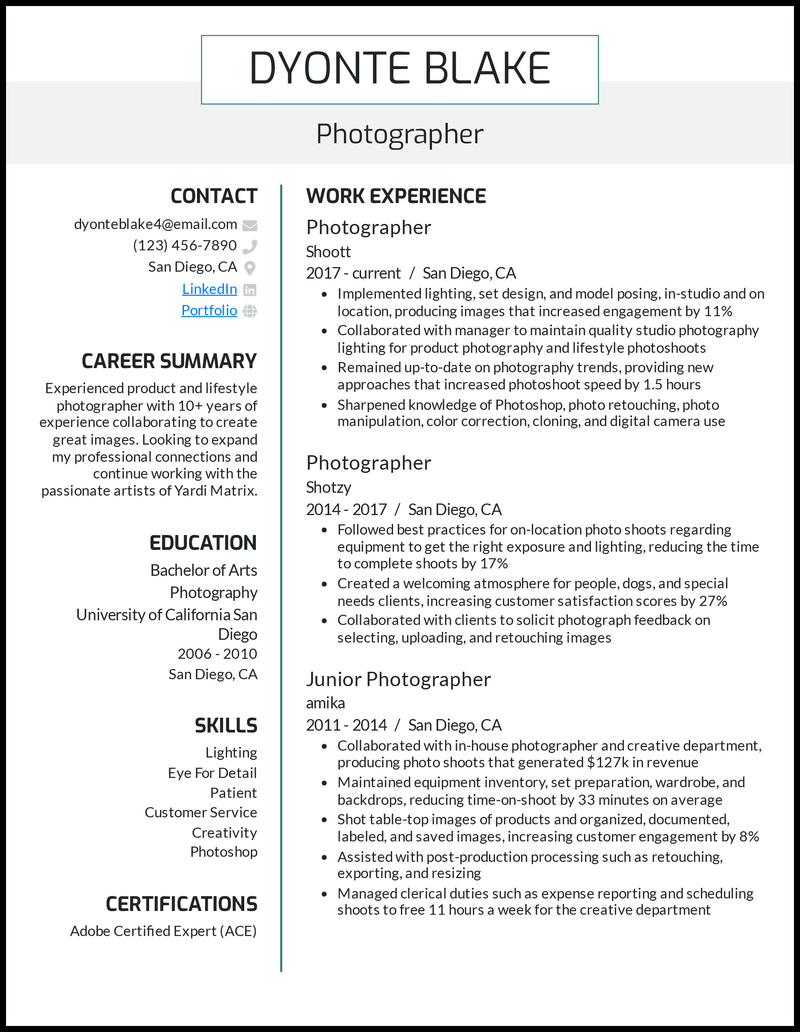 photography cv personal statement