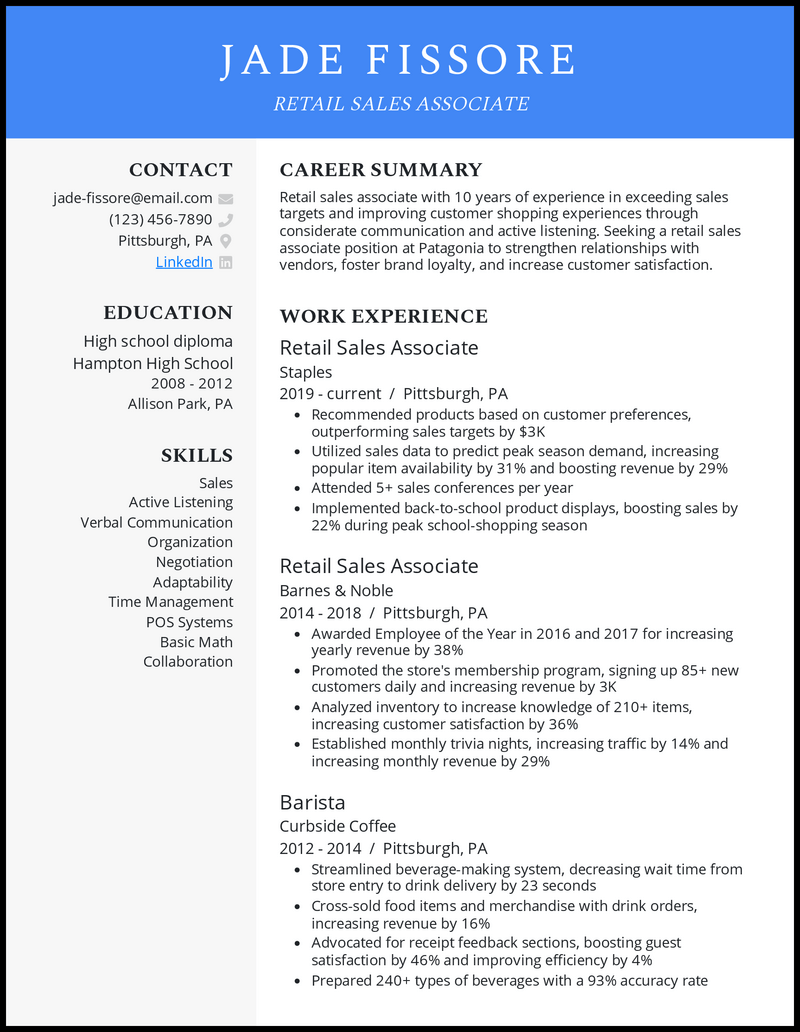 5 Retail Sales Associate Resume Examples For 2023   Retail Sales Associate Resume Example 