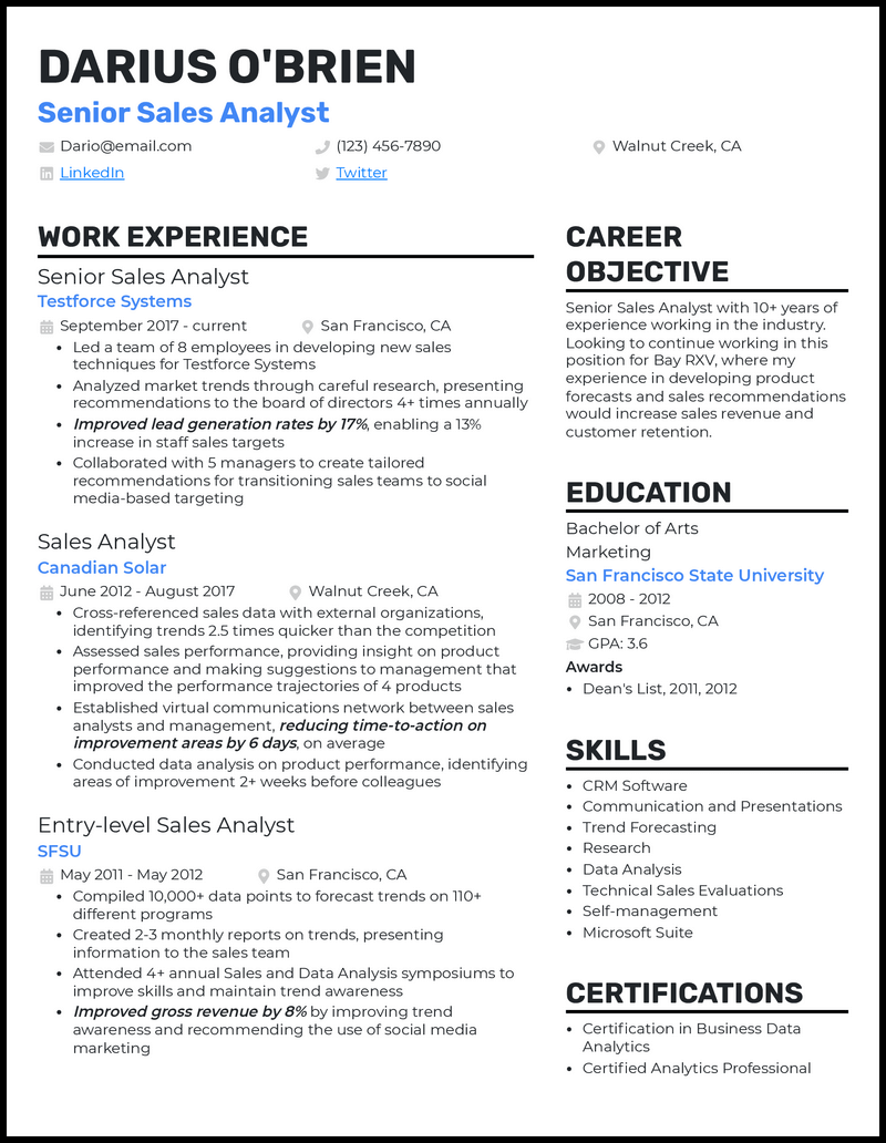 3 Sales Analyst Resume Examples For 2023