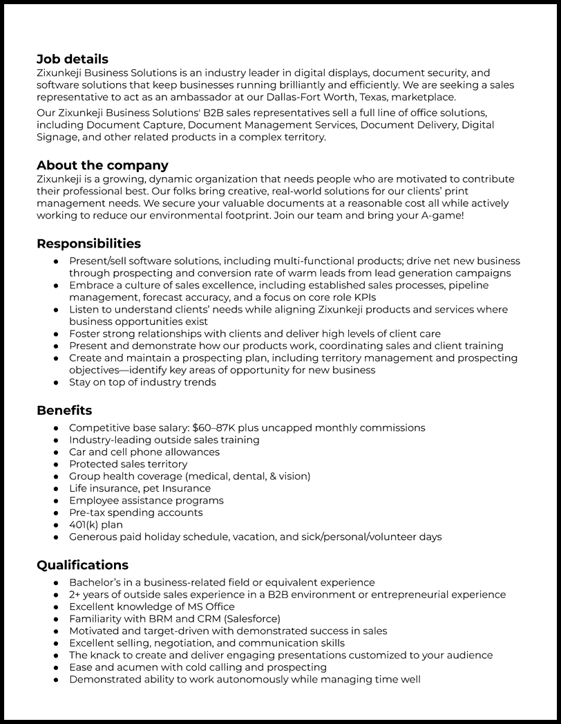 Vector Marketing Sales Representative Job Description