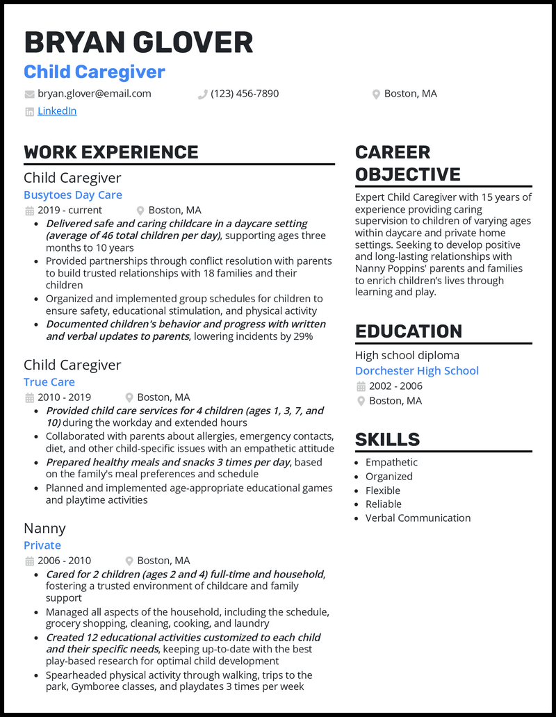 3 Child Caregiver Resume Examples For 2023