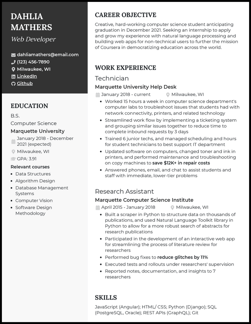 3 College Student Internship Resume Examples For 2023
