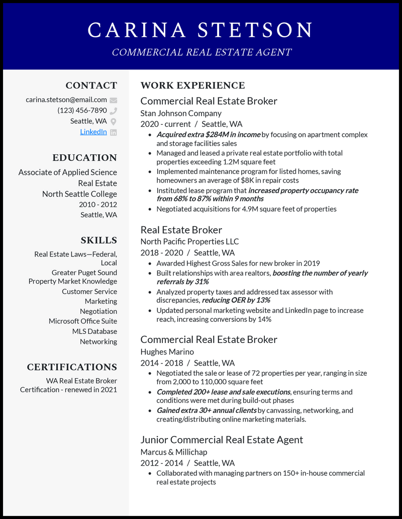 3 Commercial Real Estate Agent Resume Examples For 2023