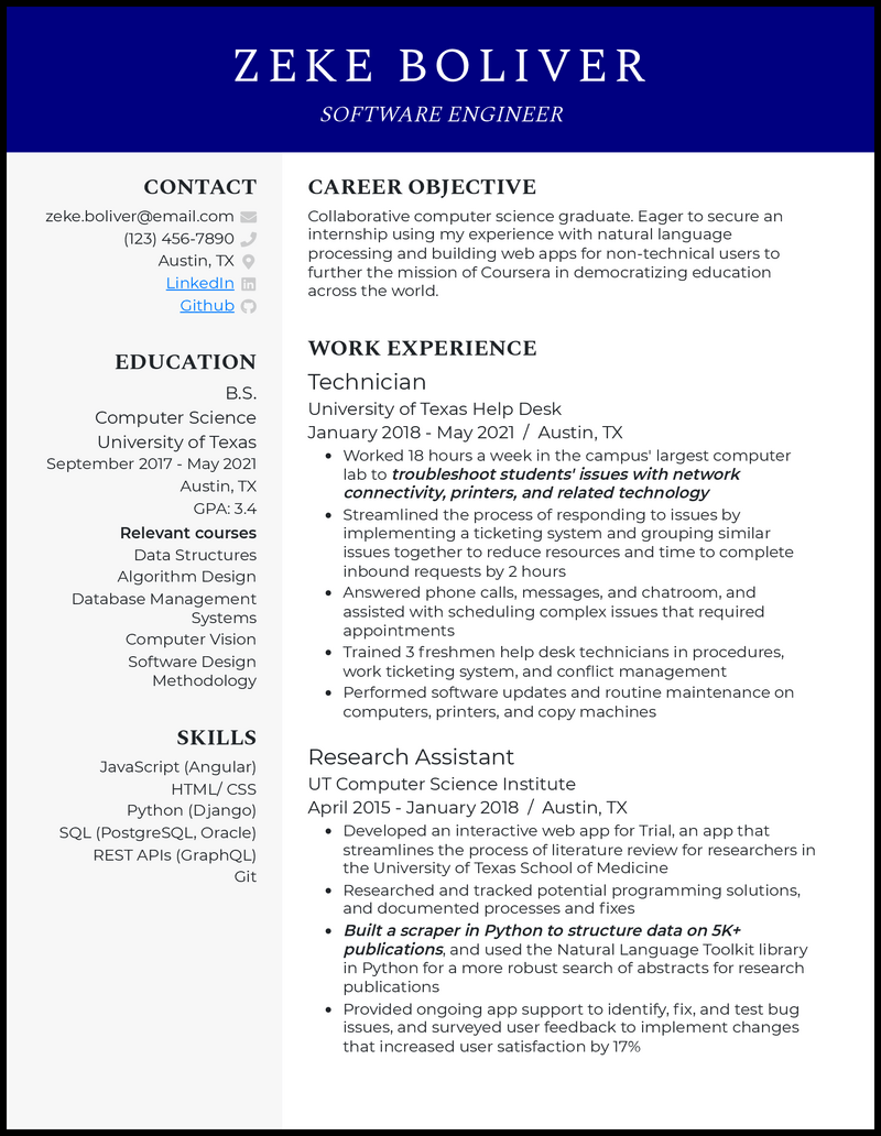 3 Computer Science Internship Resume Examples For 2023