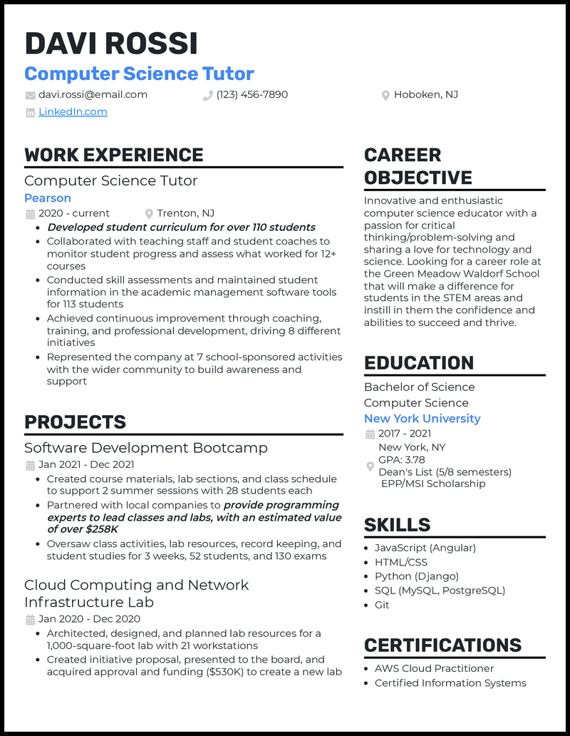 3 Computer Science Tutor Resume Examples For 2023