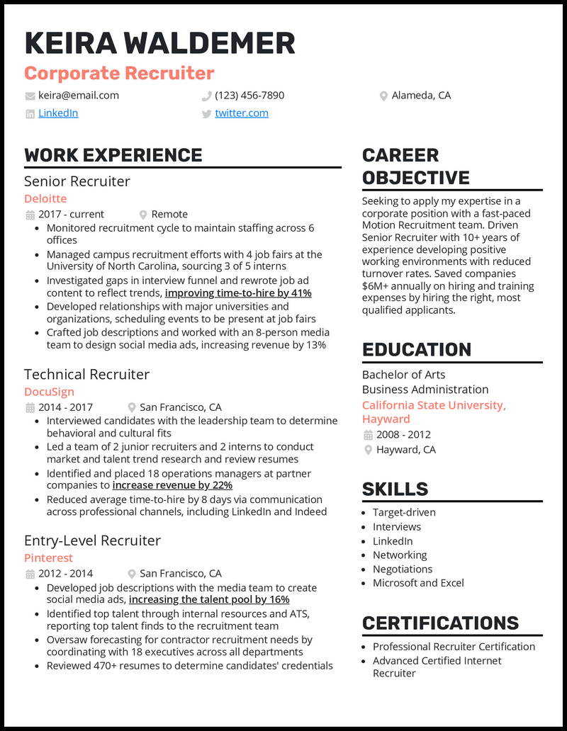 3 Corporate Recruiter Resume Examples For 2023