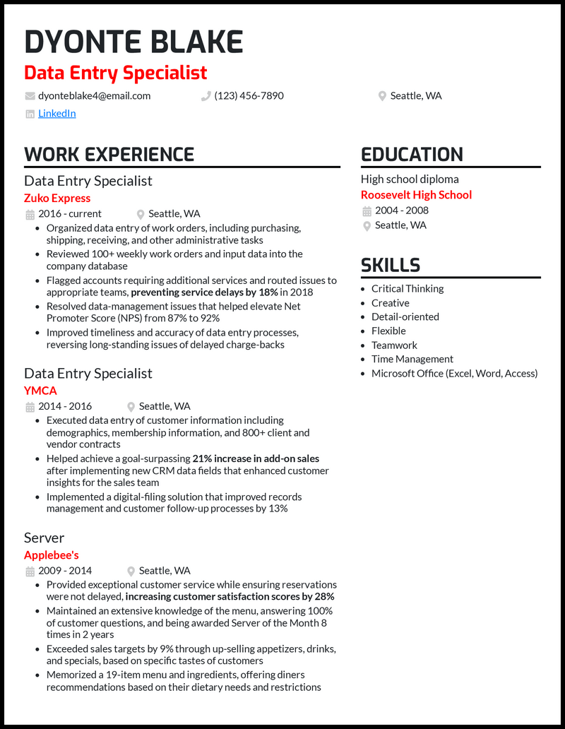 3 Data Entry Specialist Resume Examples For 2023