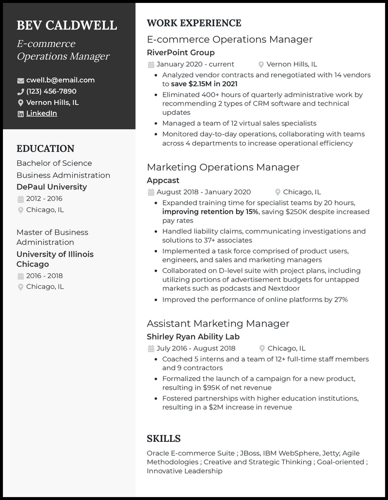3 E-commerce Operations Manager Resume Examples in 2023