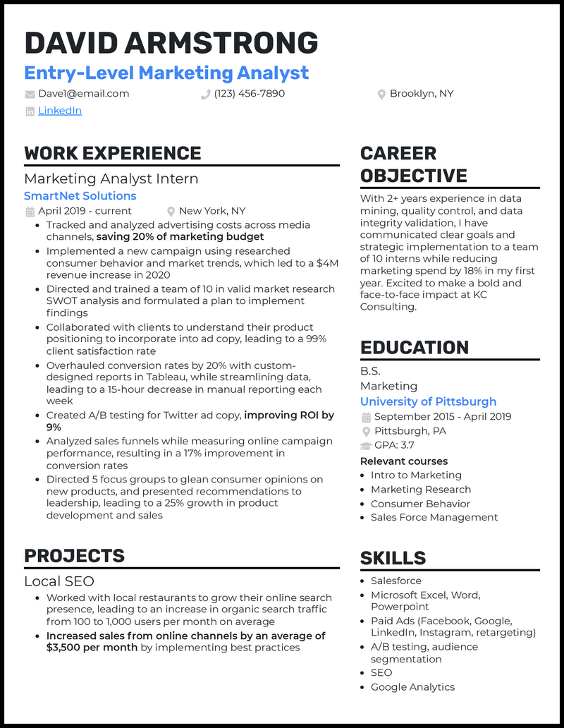 3 Entry Level Marketing Resume Examples For 2023