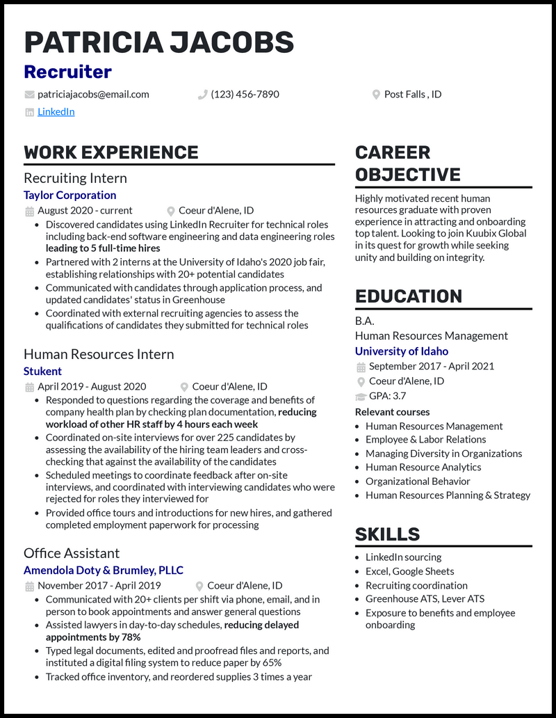 3 Entry-Level Recruiter Resume Examples For 2023